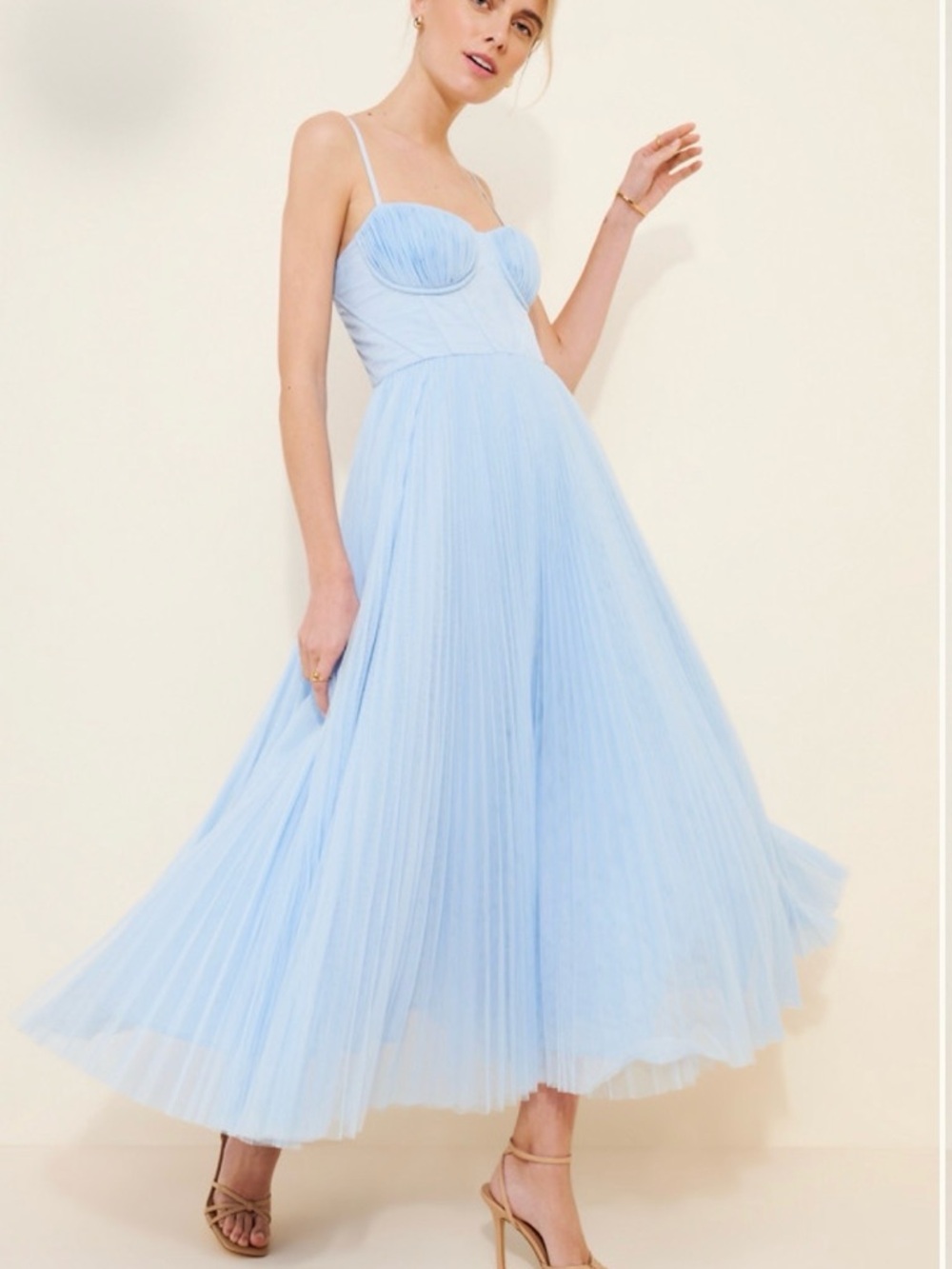 Hutch Powder Blue Pleated Midi Dress